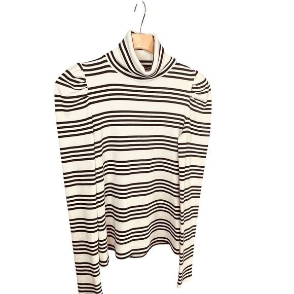 Veronica Beard Cedar Striped Stretch-pima Cotton Turtleneck Sweater Top - Picture 6 of 13